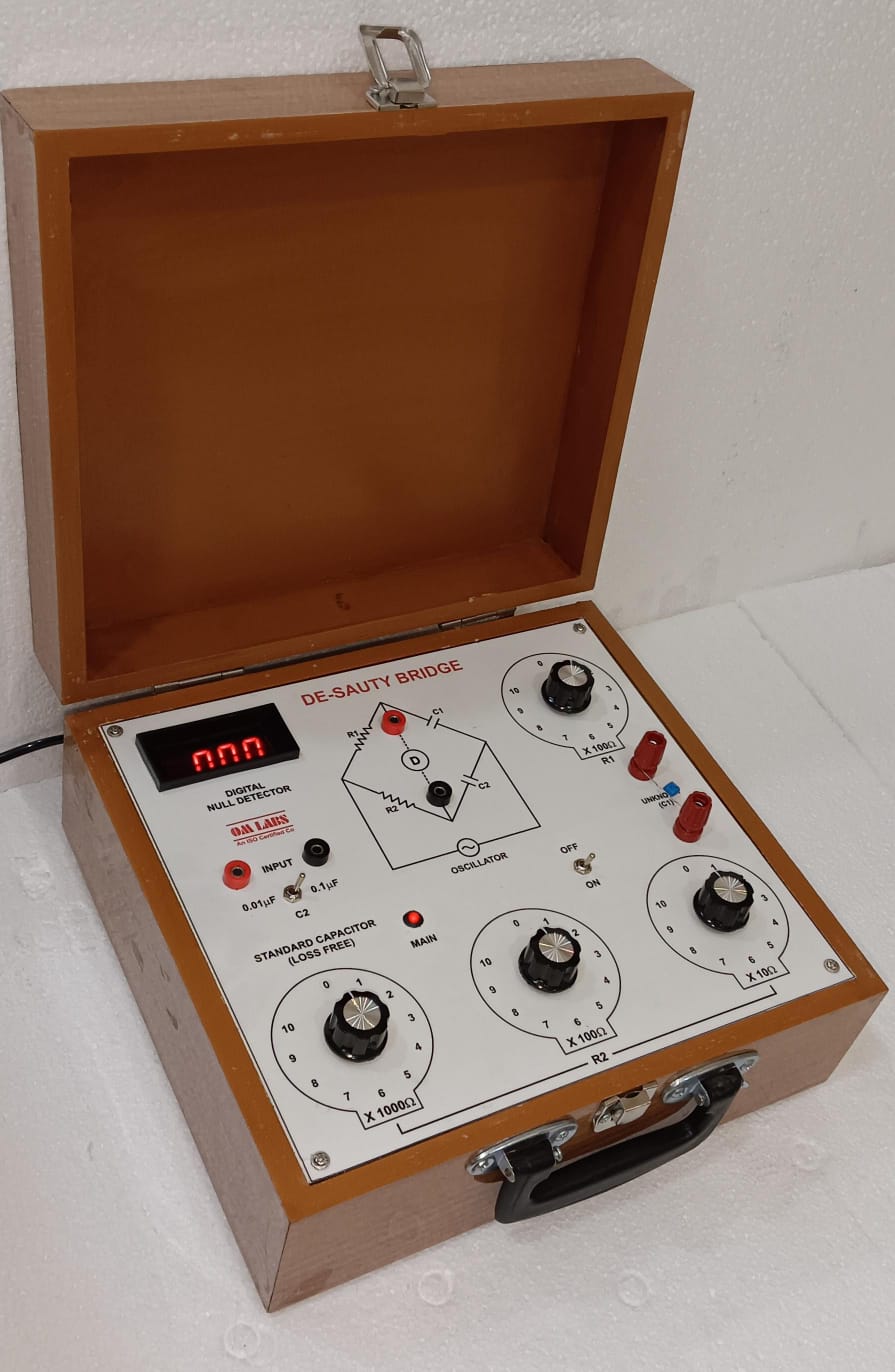 De-Sauty Bridge with Null detector & Oscillator with Wooden Box